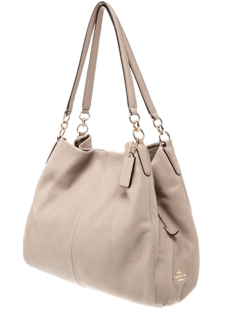 Coach Taupe Pebbled Leather 3-Compartment Double-Handle Shoulder Bag